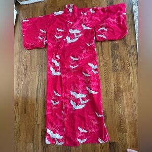 Women's Japanese Yukata Kimono Robe Full Length 100% Cotton Summer Pink Size 58